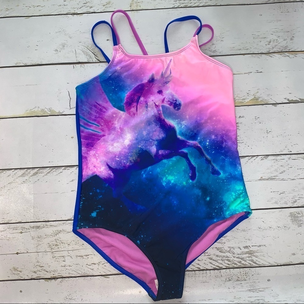 Angel Beach Girl’s Unicorn Pegasus One Piece Swimsuit NWT